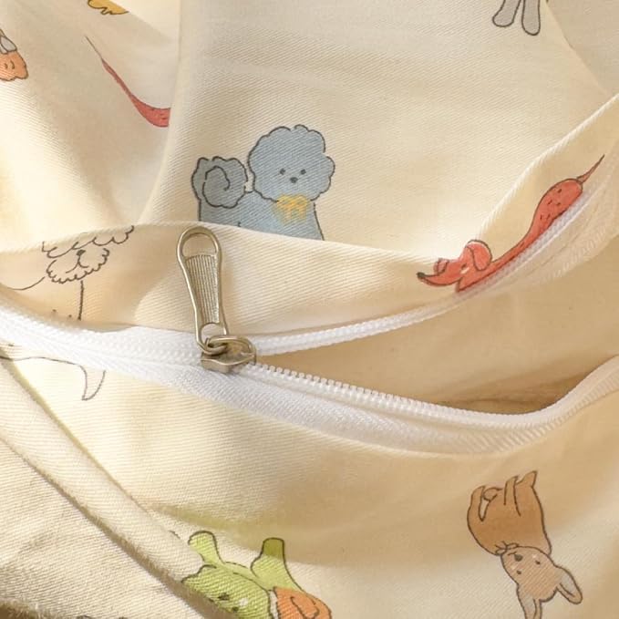 LIWHENHAO Dog Duvet Cover Set Twin 100% Cotton Bedding Colorful Cartoon Puppy 1 Cute Kawaii Animal Comforter Cover Zipper Closure 2 Pillowcases for Kids Girls Boys