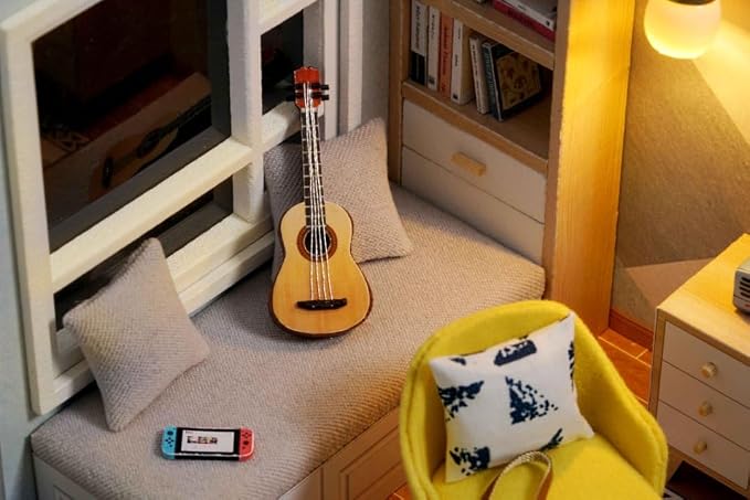 DIY Miniature Dollhouse Kits - Wooden Mini Model House with LED Lights, Tiny Furniture & Accessories – Craft Building Kits for Teens & Adults (Study Room) – Birthday Valentine's Gift