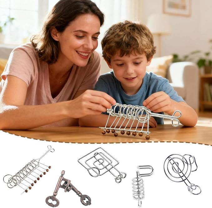 Metal Brain Teaser Puzzles for Adults,IQ Test Mind Games Toys Metal Wire Rings Trick Puzzle,Unlock Interlocking Puzzle Education Smart Toys for Adults Teens