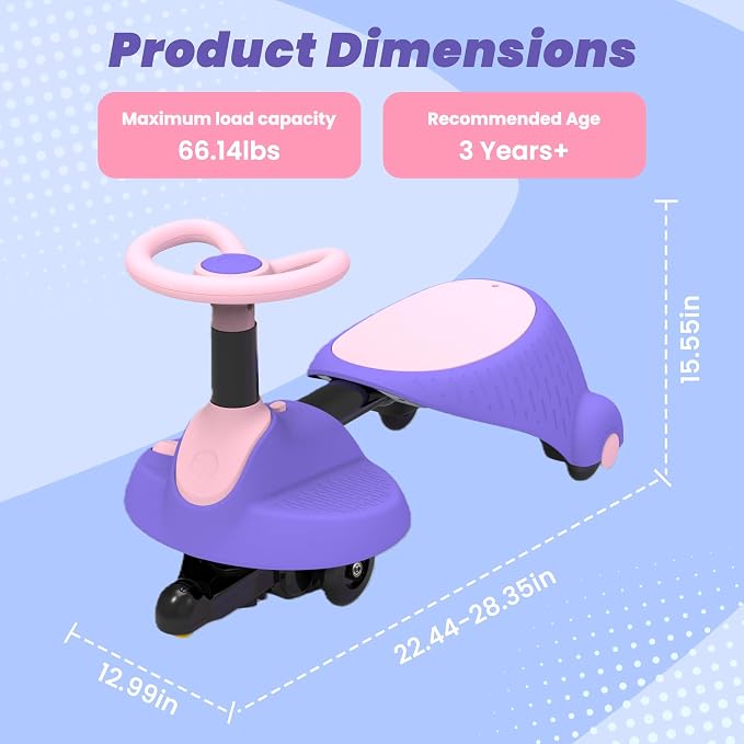 6V Electric Wiggle Car for Kids, 2-in-1 Ride On Swing Toy with Pedal, Adjustable Seat, 360° Steering, LED Flashing Wheels & Built-in Music, Anti-Rollover Ride-on Toy for Toddlers Ages 3+ Pink