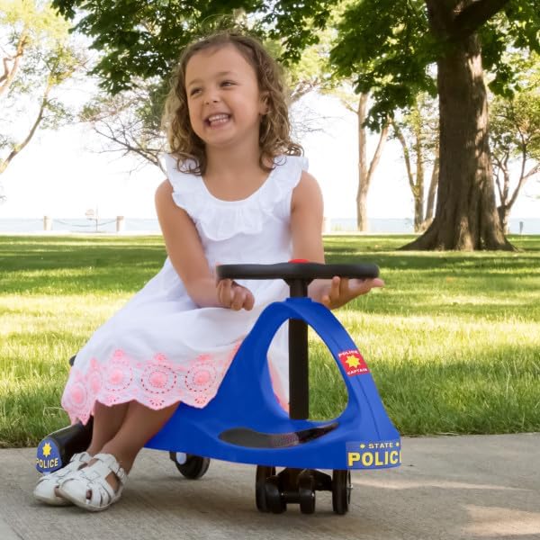 Wiggle Car - Police Ride on Toy for Ages 3 Years and Up with No Batteries, Gears, or Pedals Just Twist, Wiggle, and Go by Lil’ Rider (Blue)