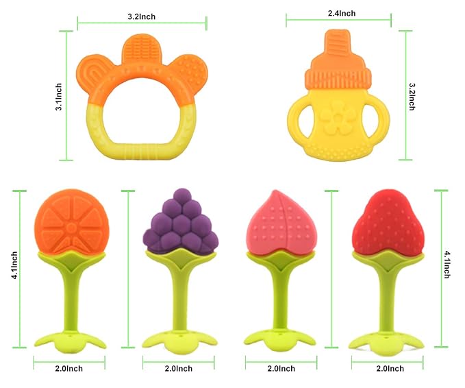 Teether Toys for Babies 0-6 Months, Newborn Infant Teethers Freezer Safe Silicone, Frozen Teething Toys 6 Pack - Perfect Baby Gift
