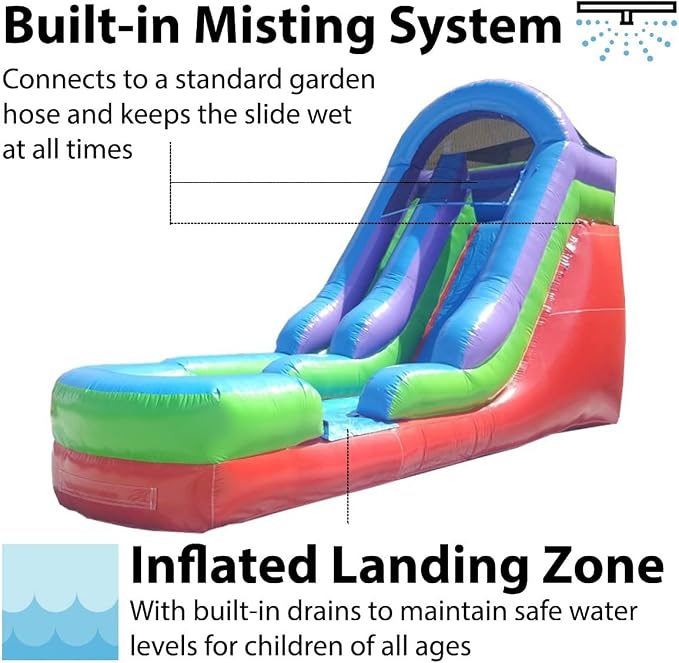 TentandTable Inflatable Water Slide for Kids and Adults, Commercial Grade Giant Blow Up Backyard Water Fun, Includes Electric Air Blower, 27' L x 9' W x 15' H, Rainbow