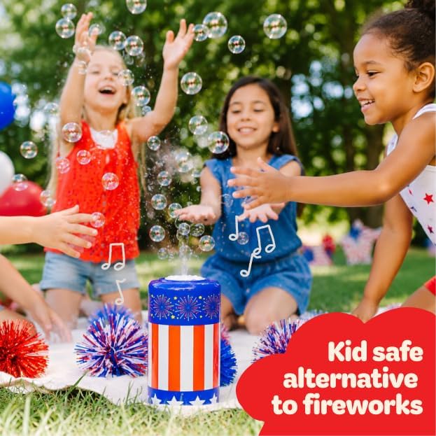 Move2Play Bubble Blower | Bubble Machine | Bubble Toy for Toddlers, Boys and Girls | Indoor & Outdoor | Birthday Party | Summer Fun | Gift for Girls 1, 2, 3, 4+ Years Old (4th of July) (Fireworks)