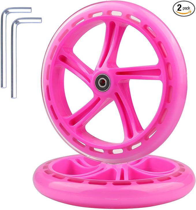 2-Pack 200mm Scooter Wheels - 8-Inch Pink Wheels for Razor A5, Lascoota, Kid & Adult Kick Push Scooters