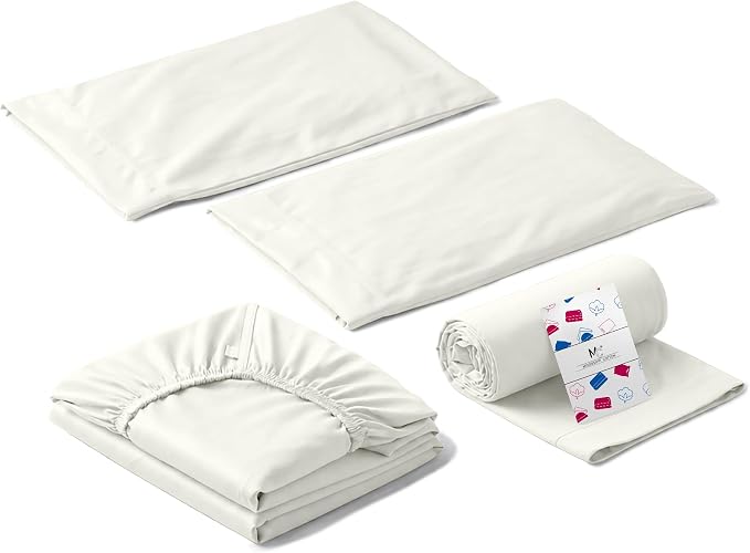 Full XL Size Sheets Set, 4-Piece Premium Egyptian Long-Staple 100% Cotton Bedding Set, Single-Ply Luxury Sateen Weave Hotel Quality Sheets, Soft & Breathable, 15” Deep Pockets, Ivory