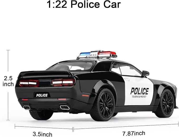 Police Car Toys for Boys Age 3-12 Metal Toy Cars with Light and Sound Pull Back Diecast Model Car Collectable Muscle Cars for Kids 3+ Year Olds