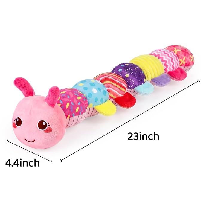 Baby Tummy Time Toy 0-6 Month Musical Stuffed Animal Plush Caterpillar Toy for Infant 6-12 Month Teething Sensory Toy with Crinkle Rattle for Babies 0-3-6 Month Newborn Toys for Boy Girl Birthday Gift