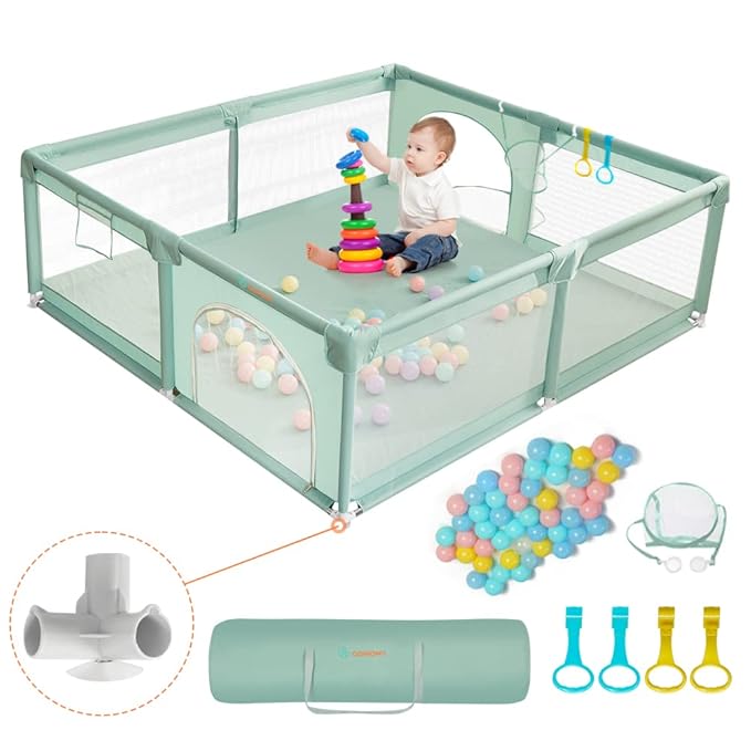 COMOMY Playpens for Babies and Toddlers, 71"x59" Baby Playard Extra Large, Safe and Non-Slip Baby Fence, Full Mesh Design, Indoor & Outdoor Kids Activity Center, Play Pens (Dark Green)