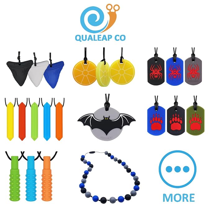 Xtra Tough (XT) Sensory Chew Necklace for Kids, Boys or Girls (5 Pack) - Chewing Necklace Teething Necklace Teether Necklace Chew Toys - Teething Toys Designed for Autism ADHD (5 Colors)