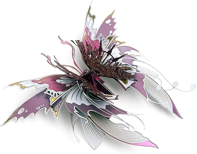 3D Metal Butterfly Puzzle for Adults, 50PCS Steampunk Mechanical Insect Model Kit, No Glue Snap-Fit Assembly, Iridescent Wing Design, Desktop Sculpture