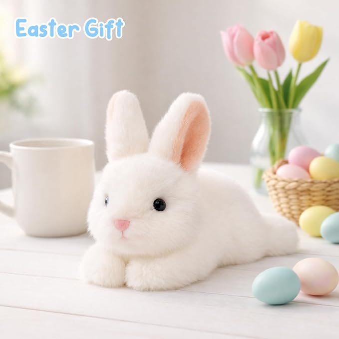 Adorable Easter Bunny Stuffed Animal Soft White Rabbit Plush Toy Cute Birthday Easter Gifts for Boys Girls Kids Toddlers