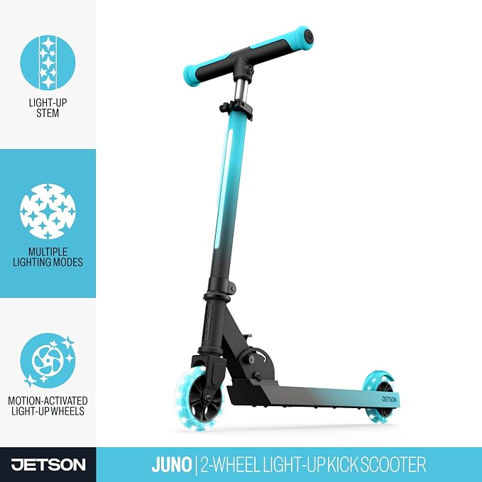 Jetson Juno 2-Wheel Light-Up Kick Scooter, Portable Folding Scooter for Kids with Light-Up 4-Inch Wheels, Adjustable Handlebar Height, Ages 5+