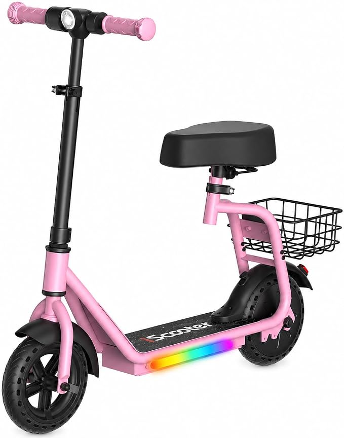 iScooter 2-in-1 Kids Electric Scooter ik7,Up to 12mph&10Miles Range，250W Motor, Headlight & Brake Taillight, Removable Seat&Basket, Smart App Parental Control,Electric Scooter for Kids Ages 10-14