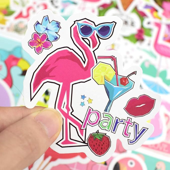 QTL Flamingo Stickers for Kids, Flamingo Party Supplies, Waterproof Vinyl Stickers for Water Bottle and Laptop, 50PCS