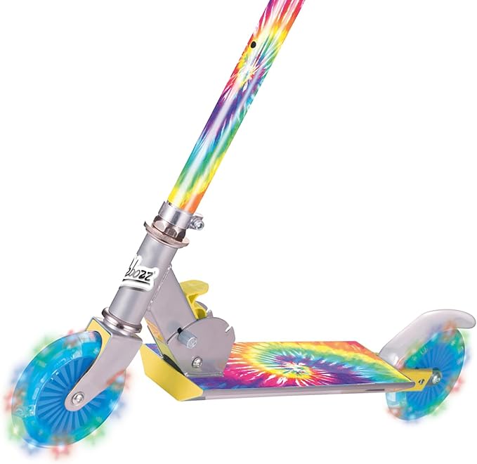 Ozbozz Tie Dye Foldable Scooter - Light UP Wheels - Ages 5 and up. Adjustable Handlebar Height 28.5" - 32.5"