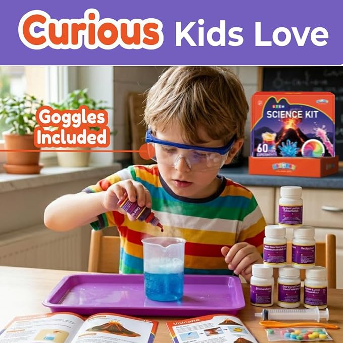 BenBen Science Kit for Kids Ages 6-8, 60 Easy Experiments with Volcano & Dinosaur Egg, STEM Gift for Boys Girls