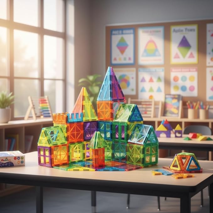 Anbalulu Magnetic Tiles, 63PCS Magnetic Blocks for Kids, Magnet Building Set, Construction Building Set,STEM Sensory Educational Toys Gift for Toddlers Kids 3-9 Year Old