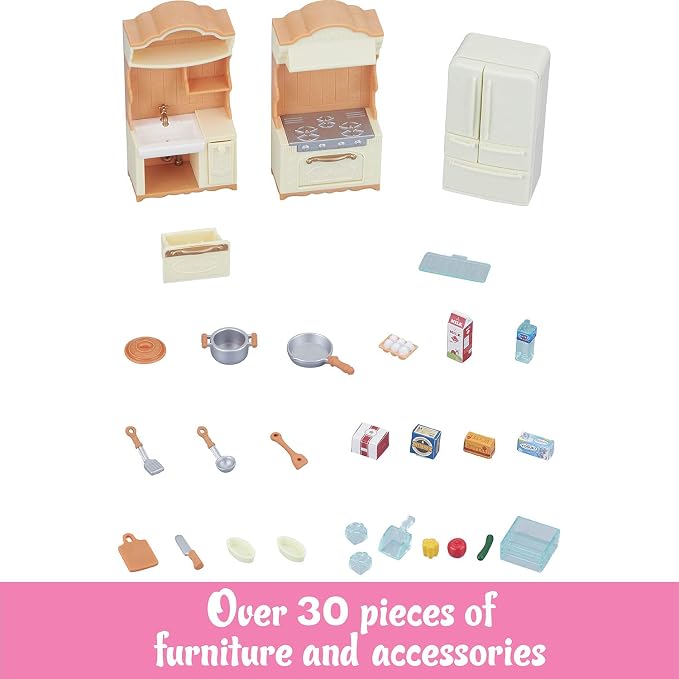 Calico Critters - Kitchen Play Set - Dollhouse Furniture Sets – Kids Pretend Play Toy, Miniature Dollhouse Furniture & Accessories, Ages 3+