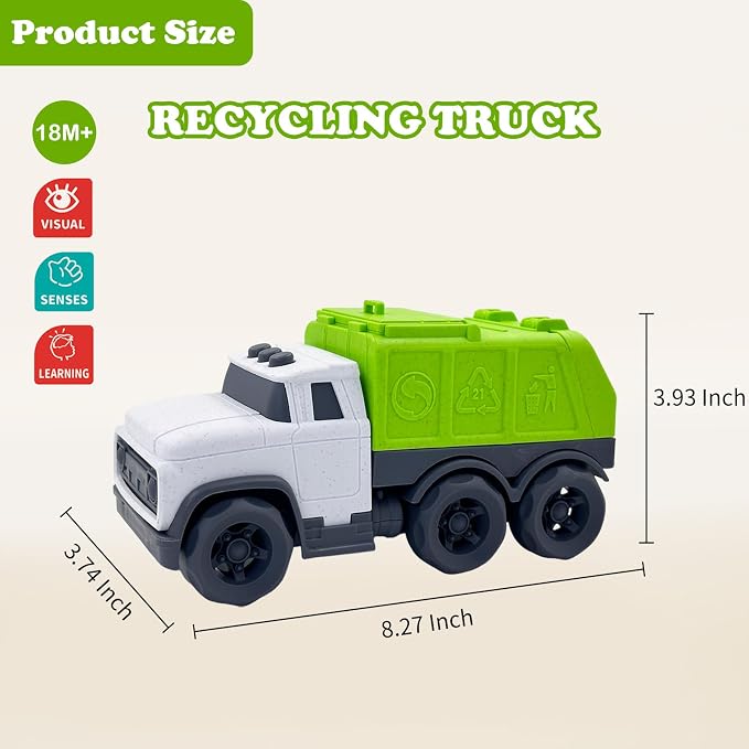 Aigitoy Toddler Car Toys for 1-3 Year Old, Green Recycling Truck, BPA Free, Phthalates Free, PVC, Recycled Plastic, Construction Truck, Kids Outdoor Toys, Christmas Birthday Gifts for Boys Girls