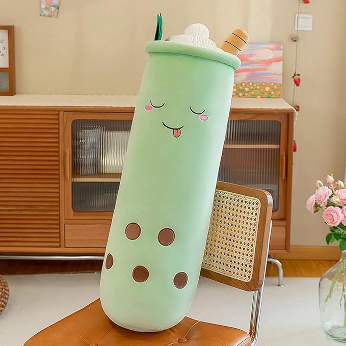 Rexinc Cute Plushies Plush Plushie Long Plush Pillow Bubble Tea Stuffed Animal Gift for Kids Adults (Long Green Plush,36 Inch)