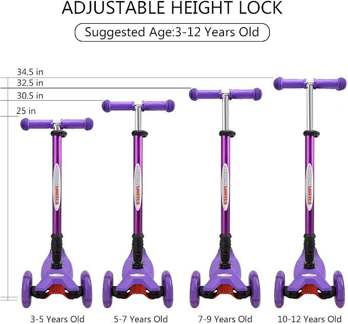ChromeWheels Foldable Scooters for Kids, Deluxe Kick Scooter 4 Adjustable Height 132lbs Weight Limit 3 Wheel, Lean to Steer LED Light Up Wheels, Best Gifts for Girls Boys Age 3-12 Year Old