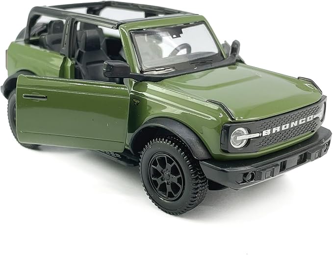 2-Door Convertible Bronco Badlands Model Car 1/36 Scale Diecast Toy Cars Metal Alloy Children’s Vehicles, Pull Back Doors Open, Black Rim, Mens Collection, Kids Toys for Boys Gifts, Cake Topper, green