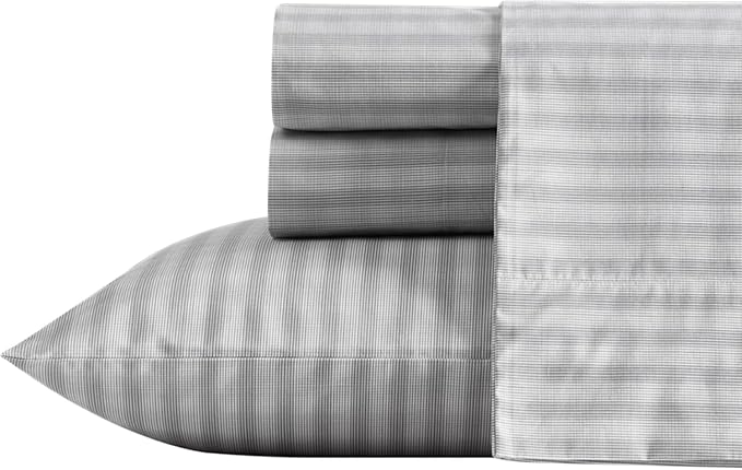 Nautica – Twin XL Size Sheet Set, Crisp Cotton Percale Bedding with Matching Pillowcase, Lightweight & Breathable Bed Sheets, Deep Pocket, College Dorm Room Essentials (Michael Plaid Grey)