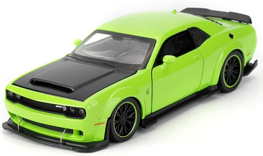 WAKAKAC Toy Cars Compatible for 1:32 Dodge Challenger SRT Hellcat Model Cars, Pull Back Die-cast Vehicles, Collectible Cars with Sounds＆Lights for Kids Boys Girls and Adults, Gift Green