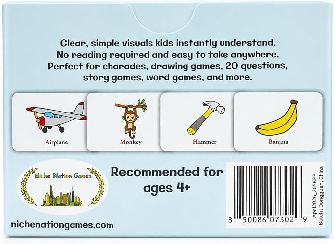 Picture Cards for Kids Ages 4+ – 94 Travel-Size Picture Cards for Charades, 20 Questions, Drawing Games, Storytelling & Guessing Games - Travel Games for Kids Ages 4-8