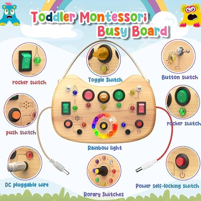 Montessori Busy Board LED Light Switches,Toddler Toys for 1 2 3 Years Old
