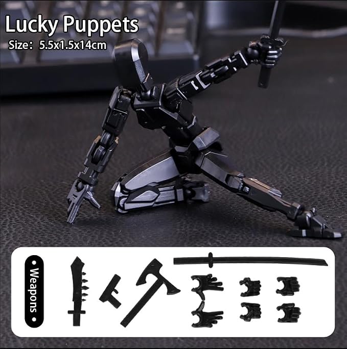 DANONI Titan13 Action Figure, Lucky Robot 13 Action Figures, 3D Printed Multi-Jointed Movable Action Figure, Dummy Robot 13 Figures Toy for Desktop Decorations Game Gifts (Black)