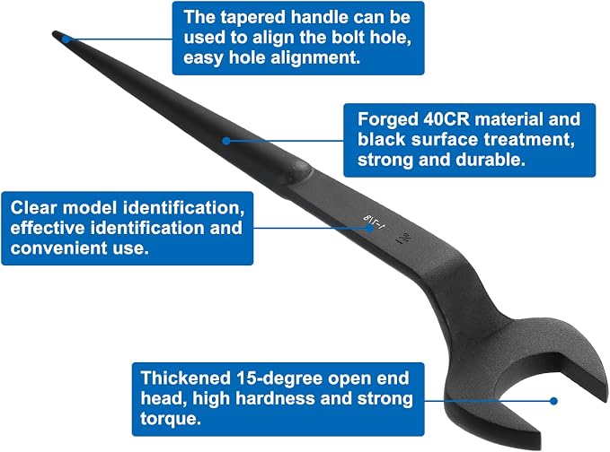 HARFINGTON Single Open End Spanner Wrench 1-7/8-inch 15 Degree Angle Single Open End SAE Construction Spanner Wrenches with 60°Offset Handle for Automotive Mechanical Maintenance