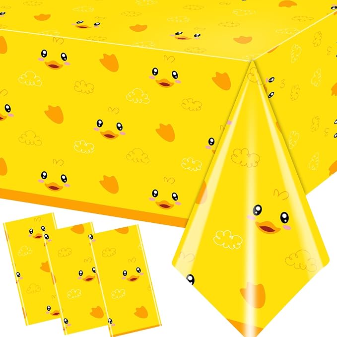 3pcs Yellow Duckie Table Cover, Waterproof & Easy to Clean, 70.8x42.5 inches, Duck-themed Tablecloth for Parties, Baby Showers, Gender Reveals