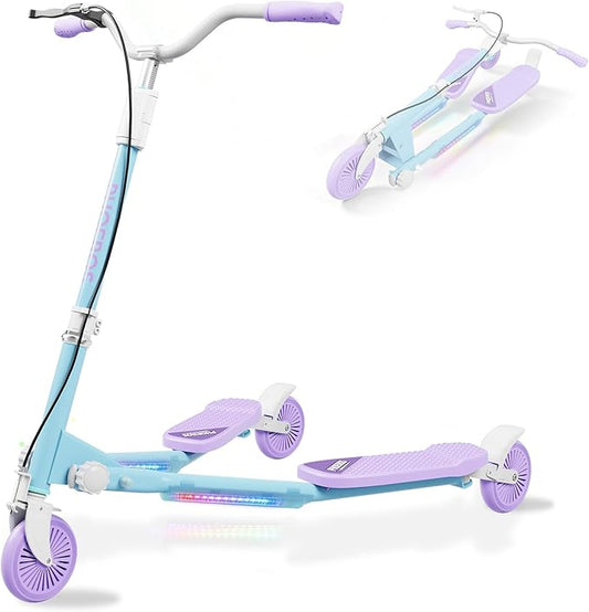 PHOEROS Upgraded Swing Wiggle Scooter,3 Wheels Drifiting Kick Scooter for Kids Ages 6-12,Teens&Adults,Youth Drifting Scooter with LED Light/4 Height Adjustable/Foldable Best Gift for Kids