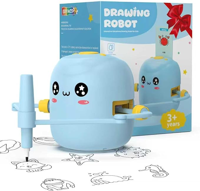 Drawing Robot for Kids with 150 Cards, Voice Interactive Educational Drawing Kit for Kids, Montessori Painting Learning Toys for 3 4 5 6 7 8 Year Old Boys Girls Birthday Party
