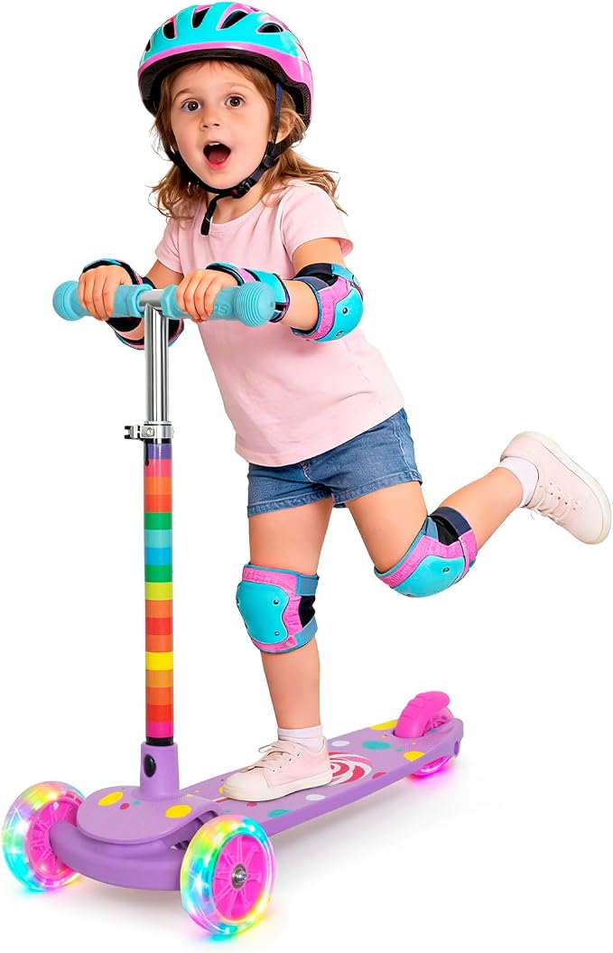 Nattork 3-Wheel Toddler Kick Scooter for Kids Girls Boys – Adjustable Height Scooter with Light-Up Wheels, Anti-Slip Deck, Lean-to-Steer Design for Ages 2-8