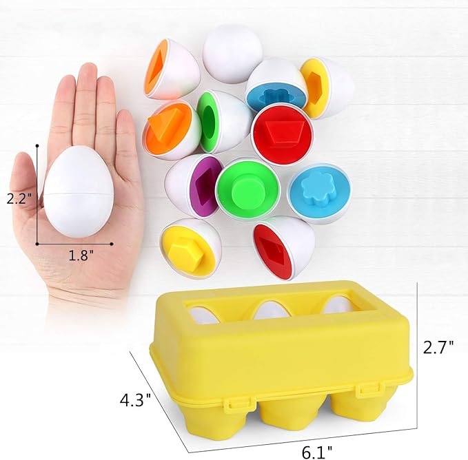 VUIYA Toddler Toys - Color Matching Egg Set - Educational Color, Shapes and Sorting Recognition Skills - Puzzle for Kid Baby Boy Girl, Easter Basket Gift (6 Eggs)