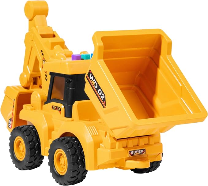 11" Dump Truck Toy, 1: 18 Scale, Inertia-Powered Dump Truck, with Realistic Lights, Rumbling Action, Anti-Slip Tires, Sturdy Plastic – Indoor & Outdoor Sandbox Vehicle for Kids Ages 3+ - Easter Gifts