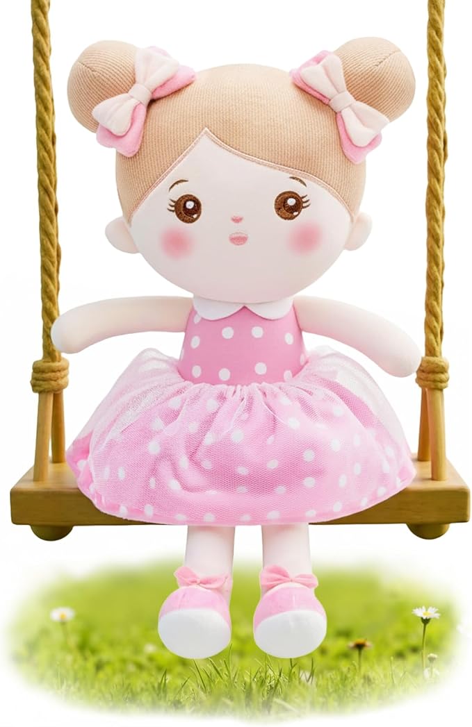 OUOZZZ 12.6" Soft Baby Doll - Toys for 1 Year Old Girl Gifts, Birthday Gifts for 1 Year Old Girl Plush Toys Gift for Toddler Kids Pink Dress