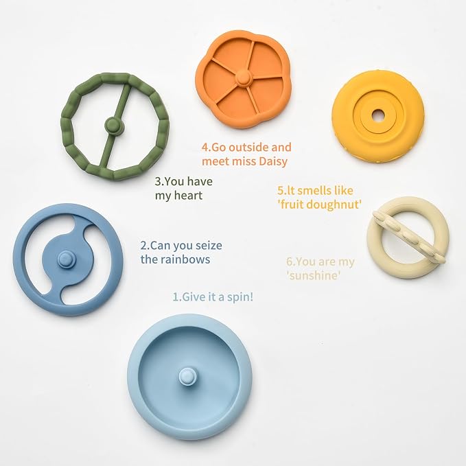 LITTLE RAWR 2-in-1 Baby Stacking Rings & Teething Toys, Food Grade Silicone Montessori Stacking Toy for Babies 6-12 Months, Sensory Learning & Fine Motor Skills Toy, Baby Gift for Boys Girls (Sun)