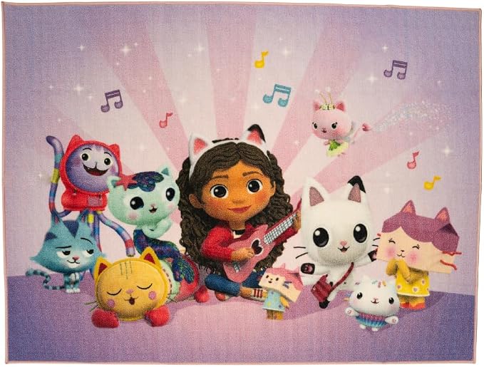 DreamWorks Gabby's Dollhouse Kids Room Non Slip Area Rug, 69 in x 52 in, (Official Licensed Product) By Franco