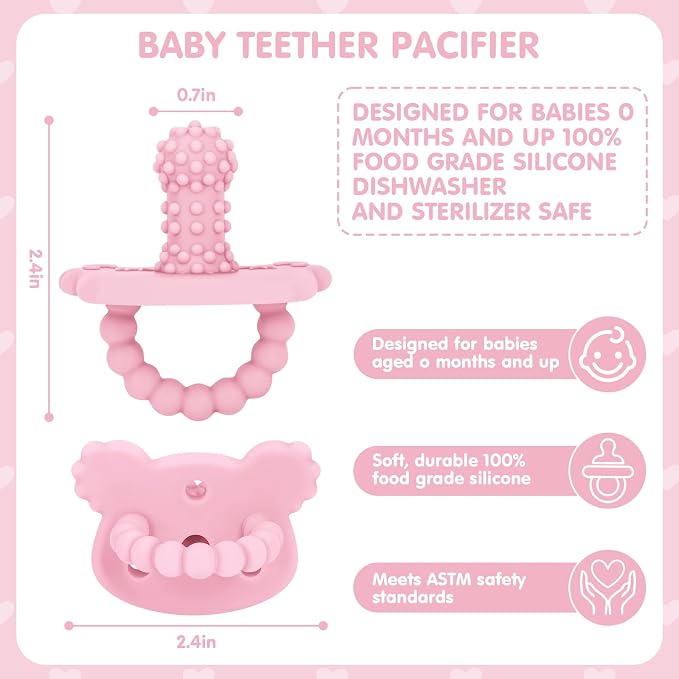 Silicone Teether Pacifier – Massaging Bumps Infant Teething Relief Pacifier, Food-Grade Teething Toys for Dishwasher Safe, Easy to Hold Baby Pacifier Soothes Sore Gums, BPA Free 【6 Pack】