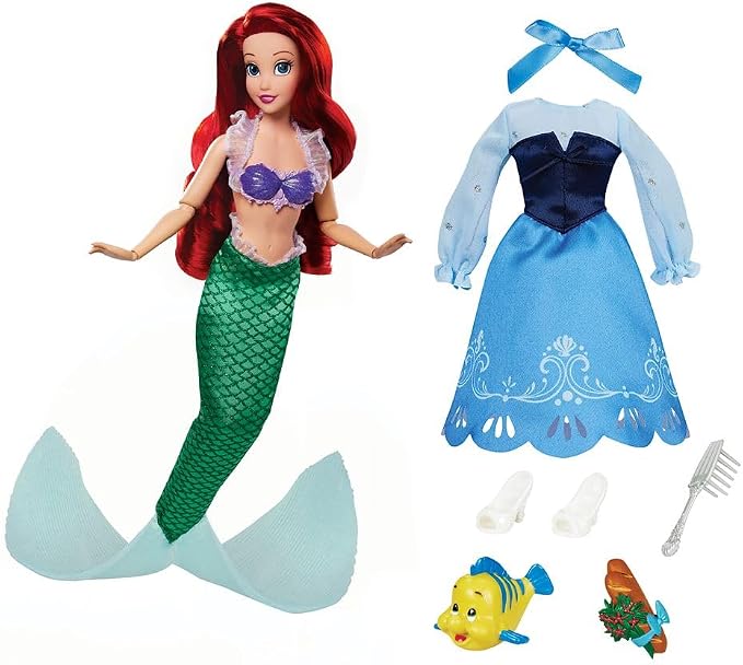 Disney Store Official Ariel Story Doll - 11 Inches - Includes Coloring Book and Additional Dress, Princess Doll in Classic Outfit, Disney Princess Toys
