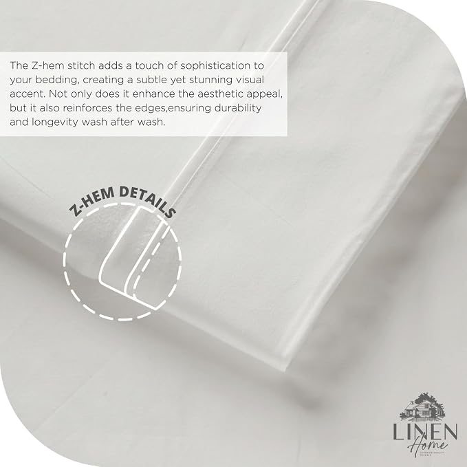 Linen Home 4 Piece Twin Cotton Sheet Set, 100% Cotton Percale, 2 Pillowcases, Deep Pocket with All Around Elastic Sheet, Crisp Breathable Bedding, Hotel Luxury, Long-Staple Combed Cotton, White