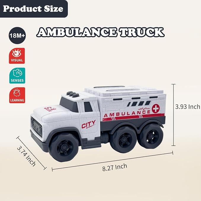 Aigitoy Toddler Car Toys for 1-3 Year Old, White Ambulance Truck, BPA Free, Phthalates Free, PVC, Recycled Plastic, Construction Truck, Kids Outdoor Toys, Christmas Birthday Gifts for Boys Girls