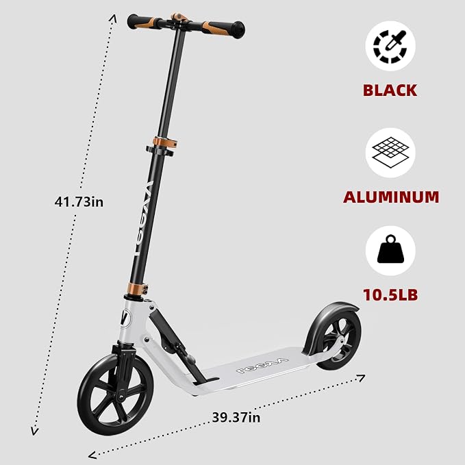 Adult Scooter with Big Wheels | Adjustable Height, Foldable Aluminum Frame | Smooth Ride for Urban Commuting and Outdoor Fun | Suitable for Teens 8-12 | 220 lbs Weight Limit