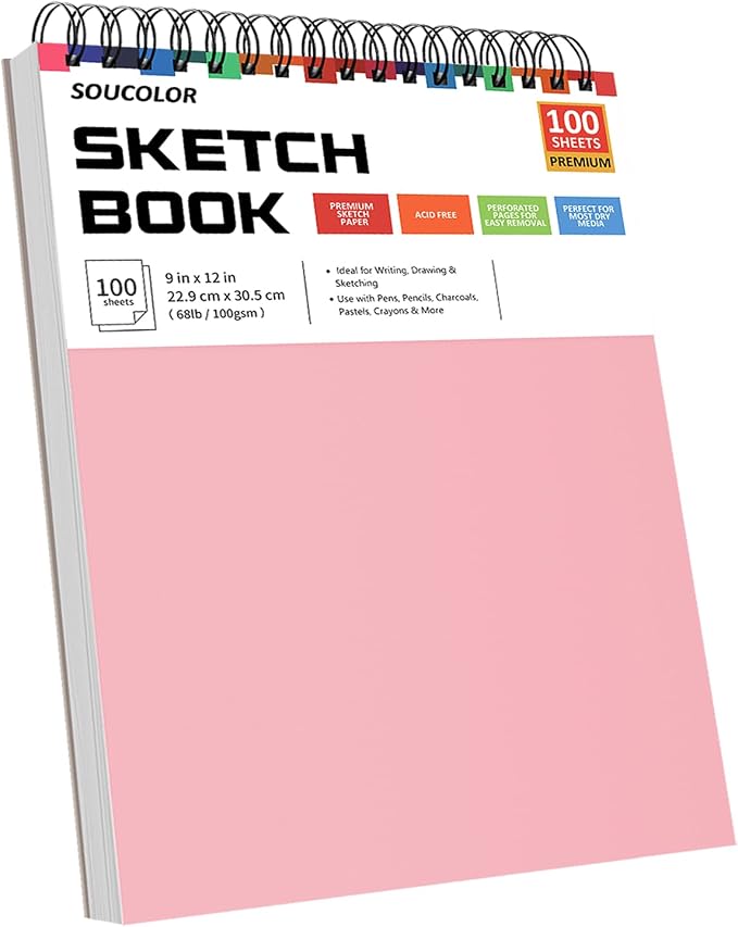Soucolor Art Supplies Sketching Kit with 100 Sheets 2 Pack Sketchbook, Girl Gifts, Arts and Crafts for Kids Ages 8-12, School Supplies 9x12 Sketch Book Gifts for Kids Teens（Blue and Pink ）