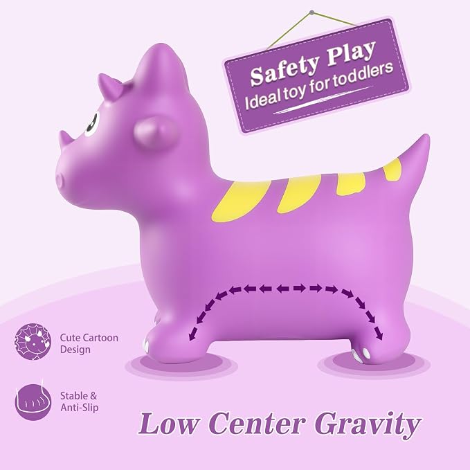 INPANY Bouncy Horse, Dinosaur Hopper Toys for Boys, Gifts Toy for Kid | Eco-Friendly PVC, Low Center Gravity, Cute Cartoon Design, Load 100 Lbs, Learn & Exercise & Active Fun, Gifts for 1-3 Kids