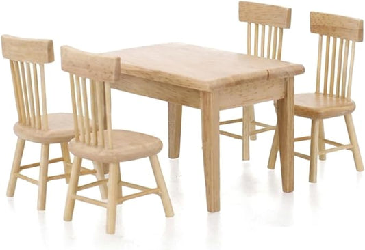 Z MAYABBO Wooden Dollhouse Furniture of Table & Chair, Miniature Dollhouse Accessories of Dining Room Accessory - 1/12 Scale